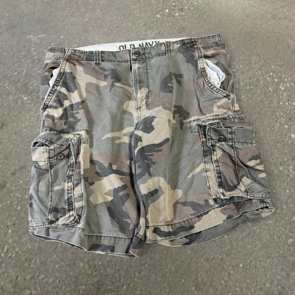 Old Navy Camo Cargo Shorts Mens 38 Green Brown Y2K Camouflage Pocketed Bottoms